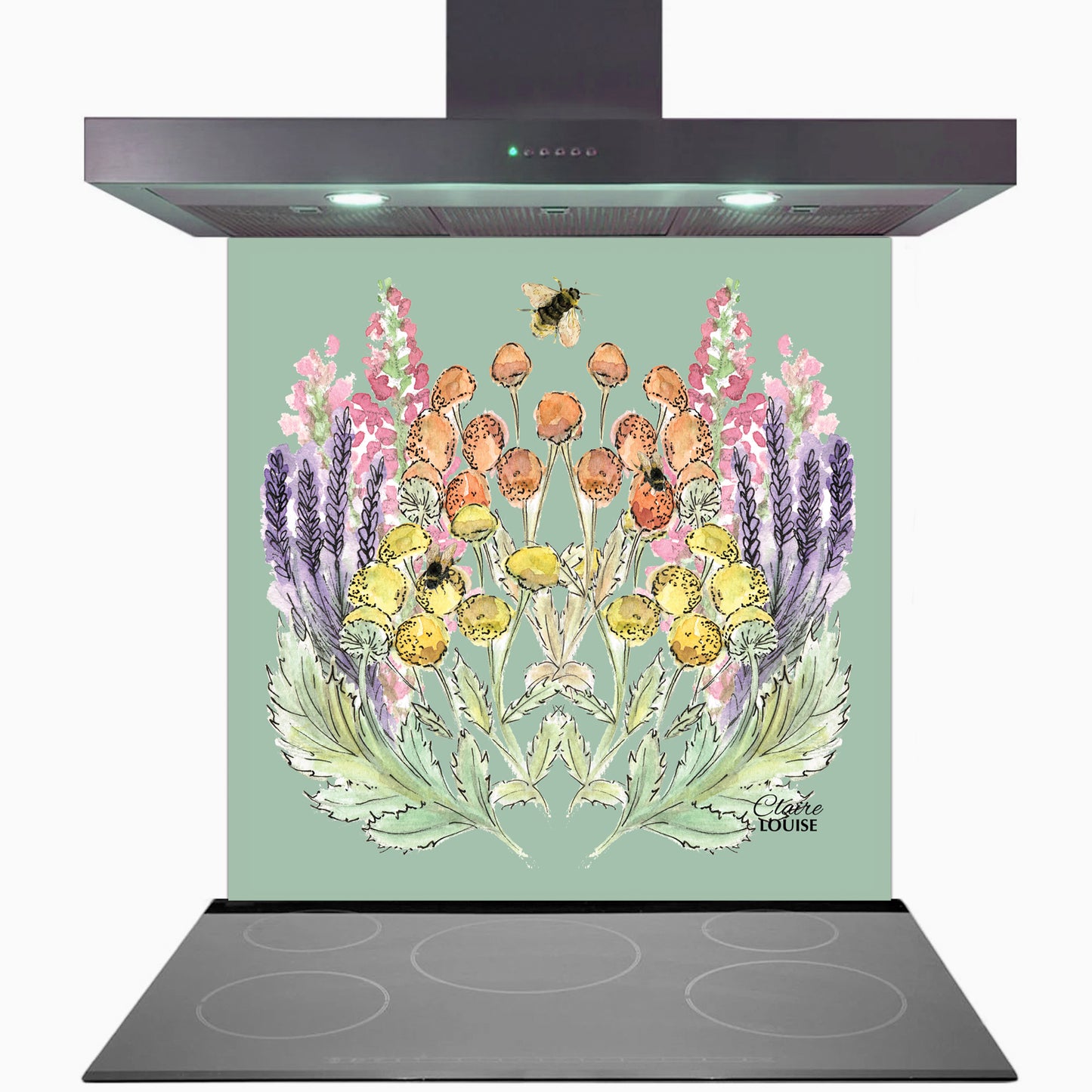 Sage Bloom Glass Kitchen Splashback