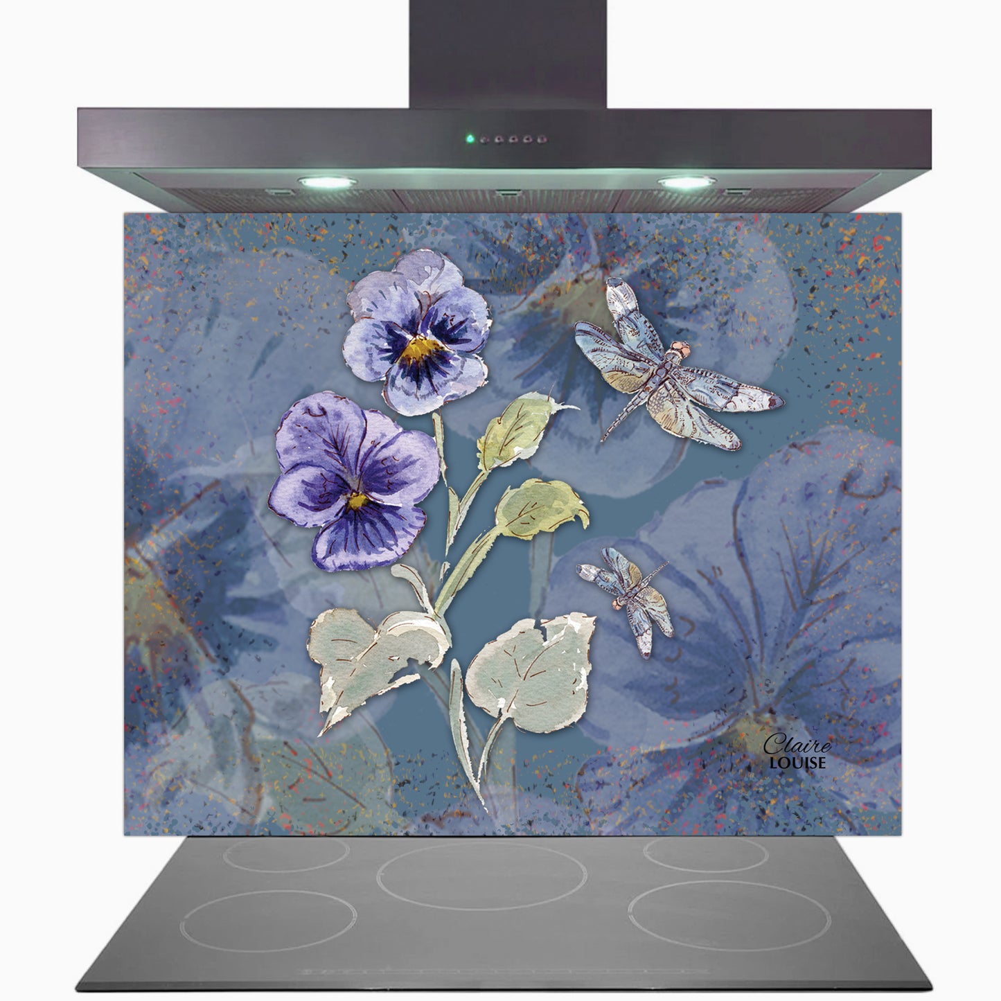 Powder Bloom Pansies Glass Kitchen Splashback