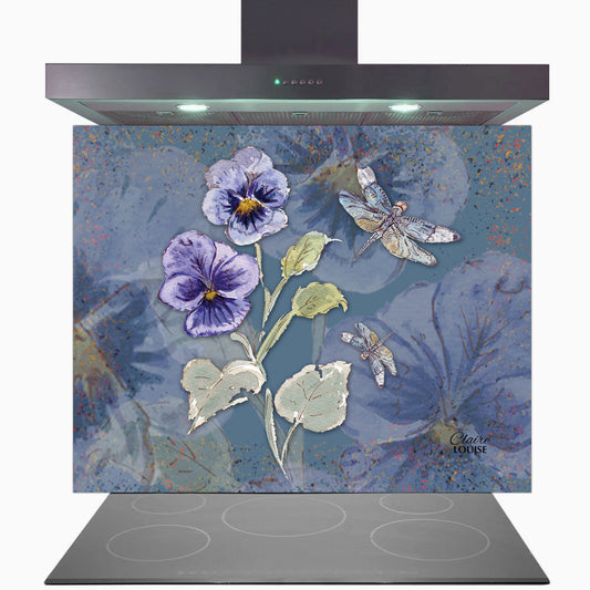 Powder Bloom Pansies Glass Kitchen Splashback