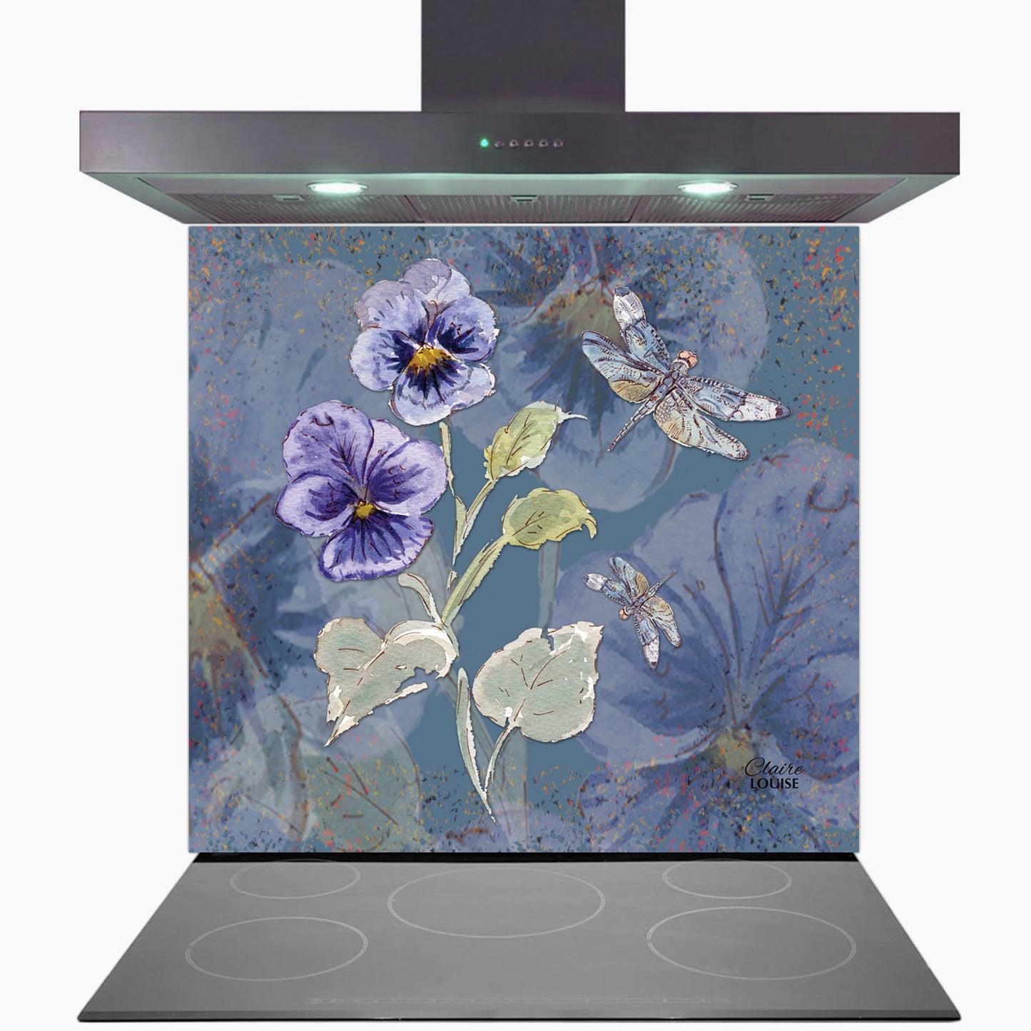 Powder Bloom Pansies Glass Kitchen Splashback