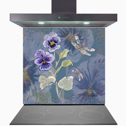 Powder Bloom Pansies Glass Kitchen Splashback