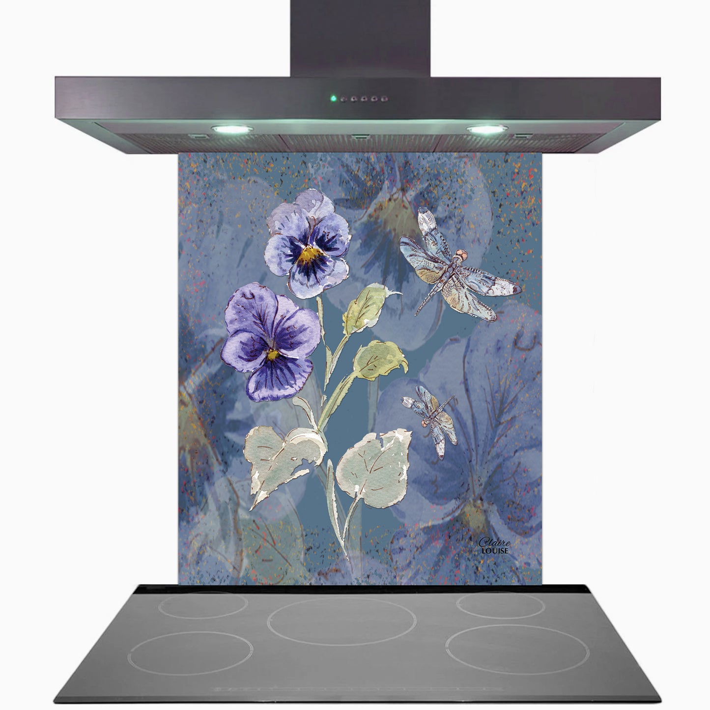 Powder Bloom Pansies Glass Kitchen Splashback