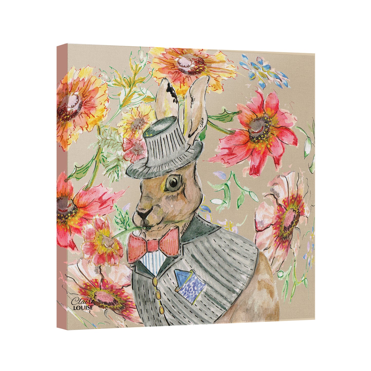 Cottage Floral Hare Canvas Print