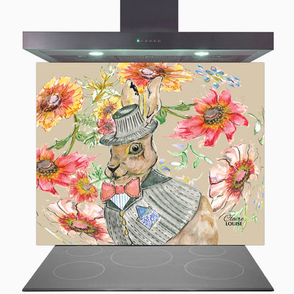 Cottage Floral Hare Glass Kitchen Splashback