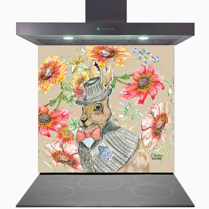 Cottage Floral Hare Glass Kitchen Splashback