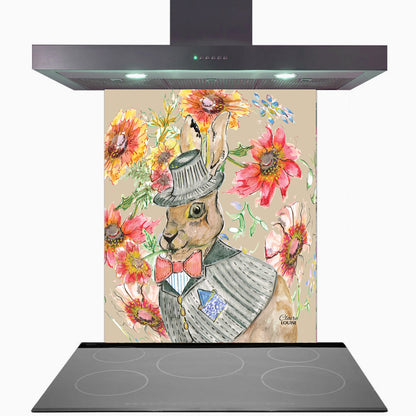 Cottage Floral Hare Glass Kitchen Splashback