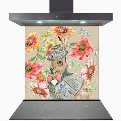 Cottage Floral Hare Glass Kitchen Splashback