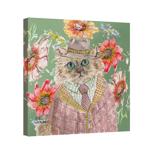 Cottage Floral Cat Canvas Print