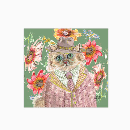 Cottage Floral Cat Glass Kitchen Splashback