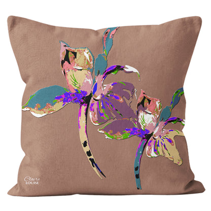 Flora Pop Mocha Mousse Iris 45cm x 45cm Double Sided Cushion