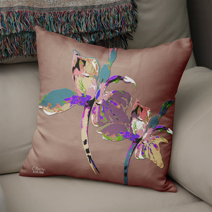 Flora Pop Mocha Mousse Iris 45cm x 45cm Double Sided Cushion