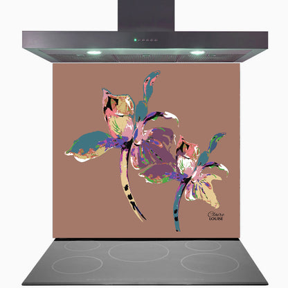 Flora Pop Mocha Mousse Iris Glass Kitchen Splashback