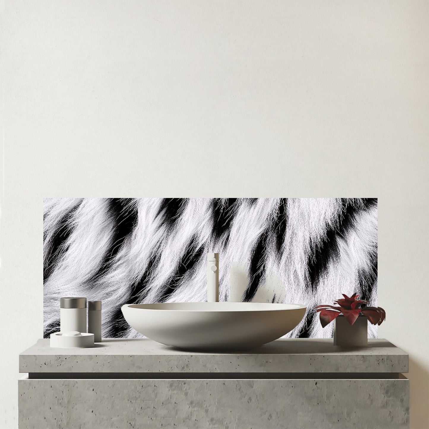 White Tiger Print Glass Bathroom Splashback