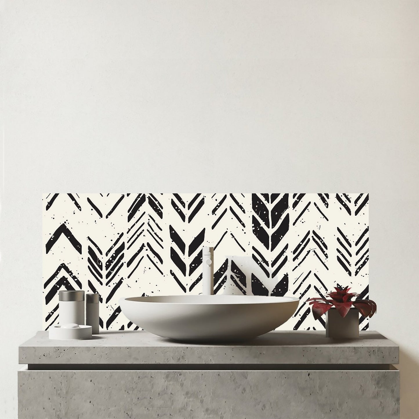 Hand Drawn Chevron Pattern Glass Bathroom Splashback