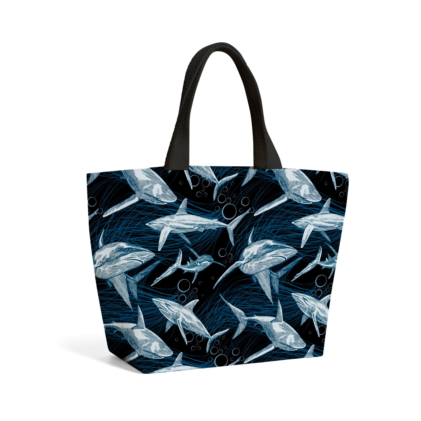 Hand Drawn Shark Pattern Beach Shopper Tote Bag