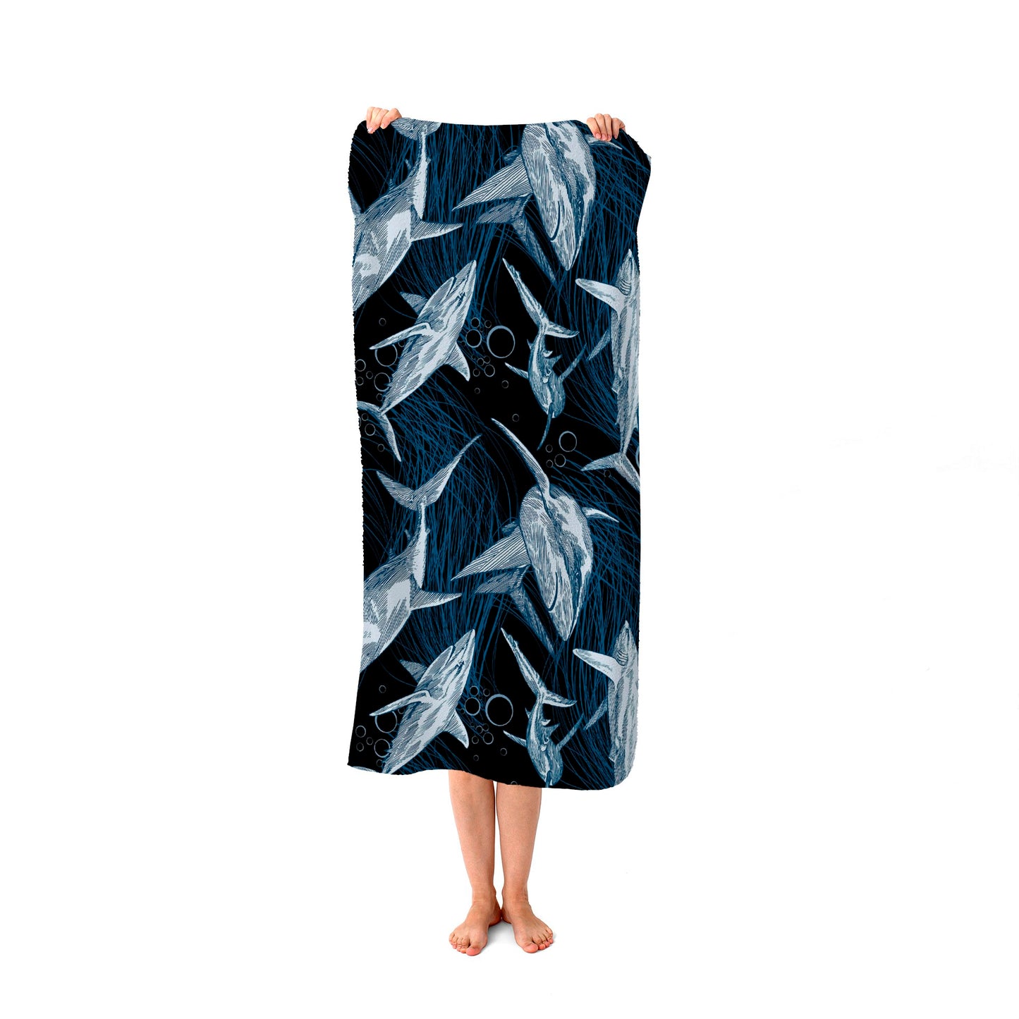 Hand Drawn Shark Pattern Beach Towel