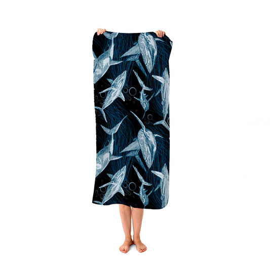 Hand Drawn Shark Pattern Beach Towel