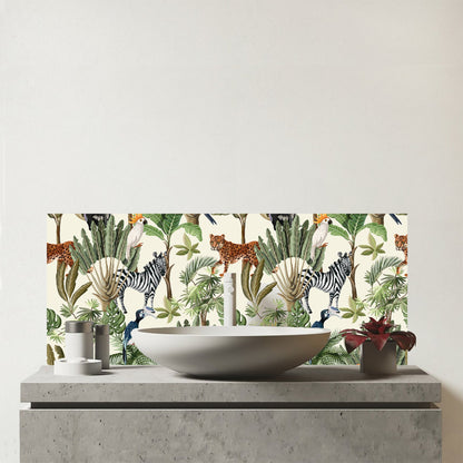 Exotic Trees And Animals Glass Bathroom Splashback