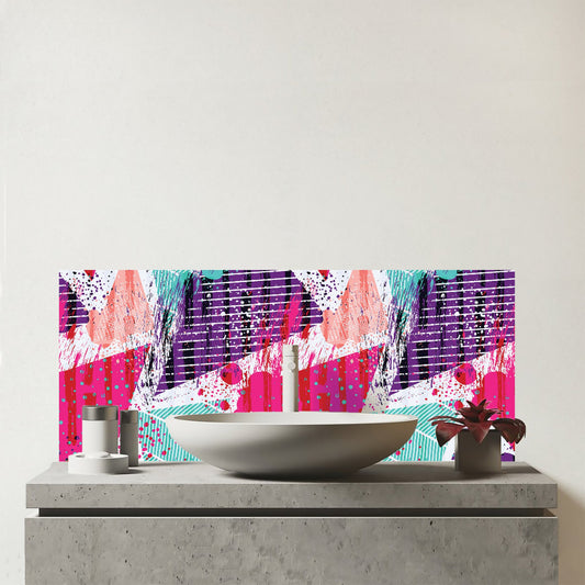 Shabby Geometric Pattern Glass Bathroom Splashback