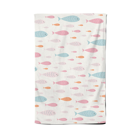 Hand Drawn Swimming Fish Tea Towel