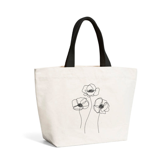 Monochrome Line Drawn Poppies Beach Shopper Tote Bag