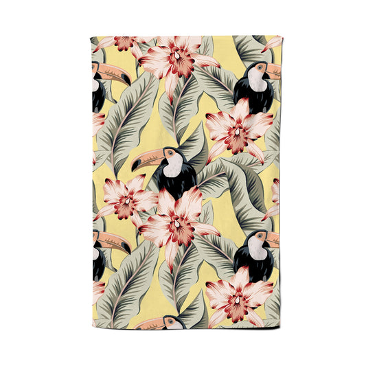 Toucans, Orchids And Palm Leaves Tea Towel