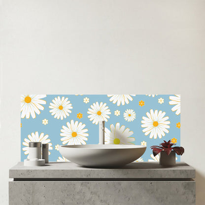 Summer Daisy Pattern Glass Bathroom Splashback