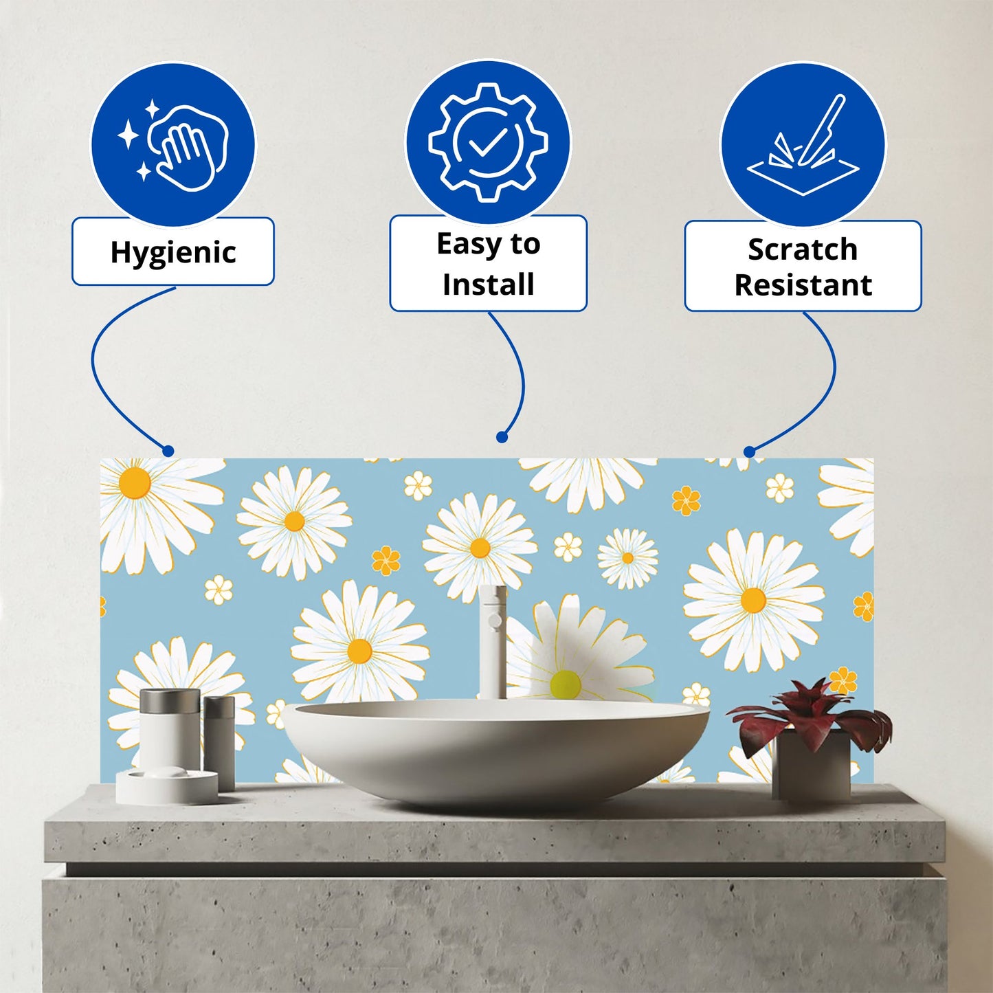 Summer Daisy Pattern Glass Bathroom Splashback