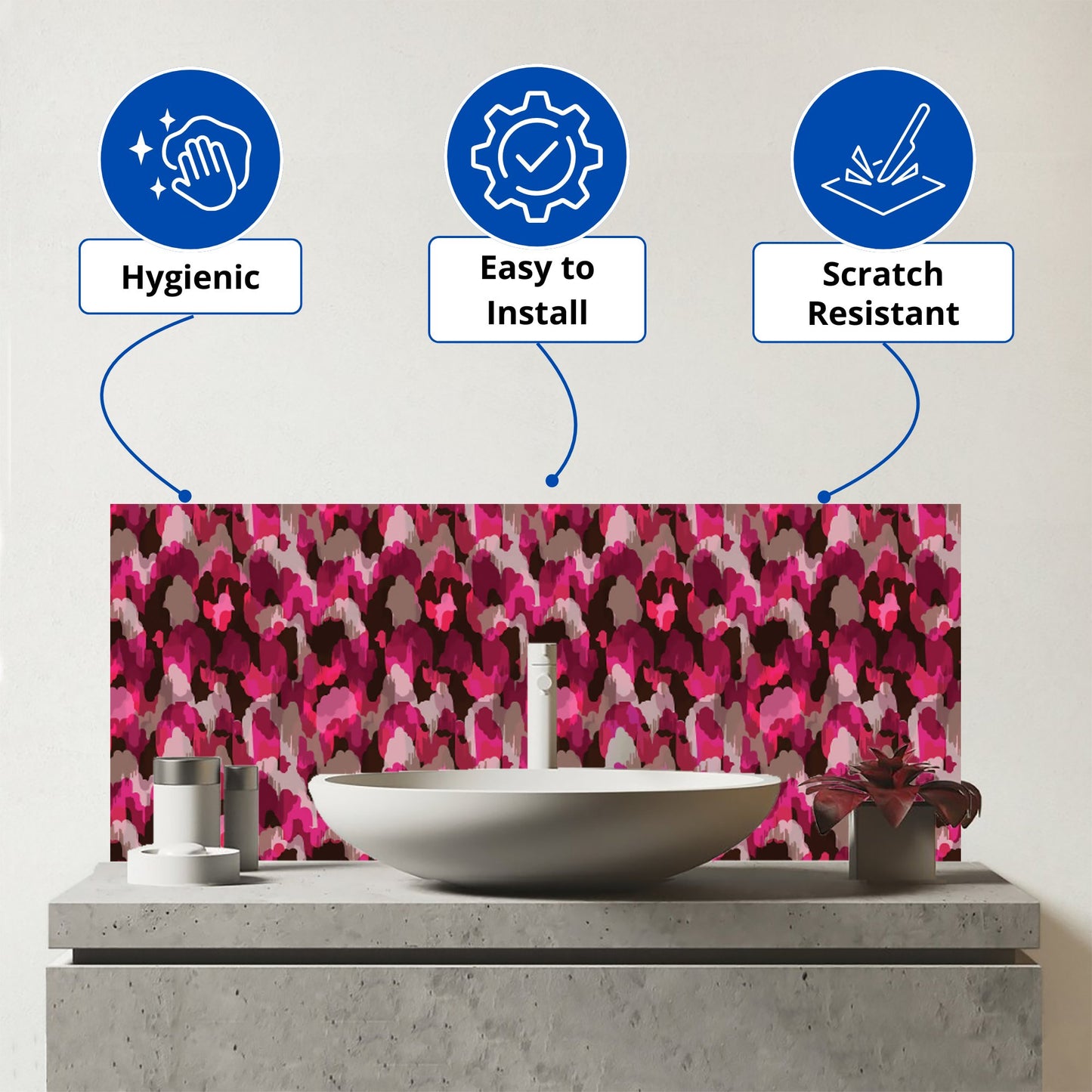 Modern Pink Animal Print Glass Bathroom Splashback