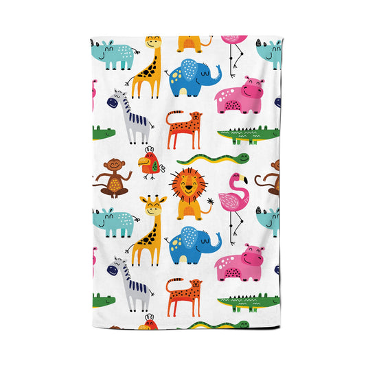 Hand Drawn Cartoon Animals Tea Towel