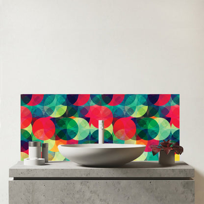 Colourful Grunge Circle Pattern Glass Bathroom Splashback