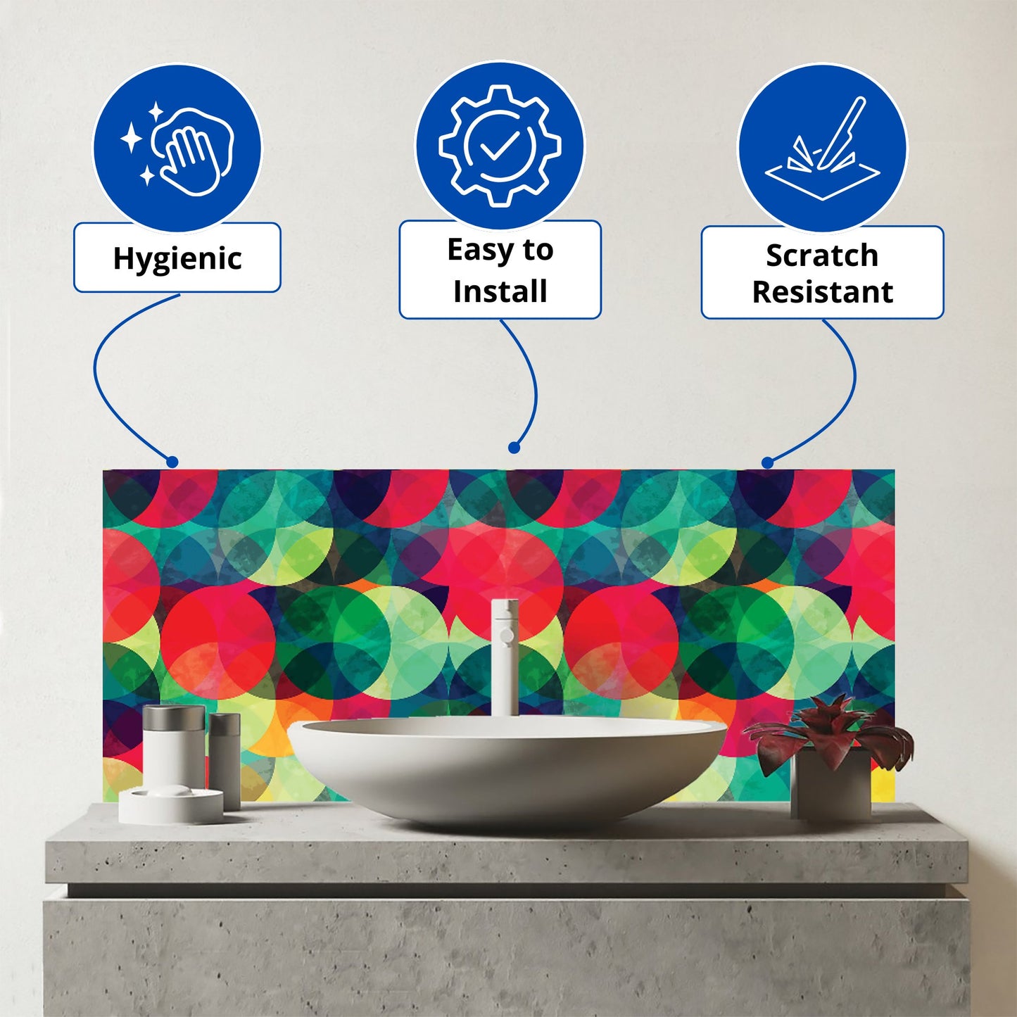 Colourful Grunge Circle Pattern Glass Bathroom Splashback