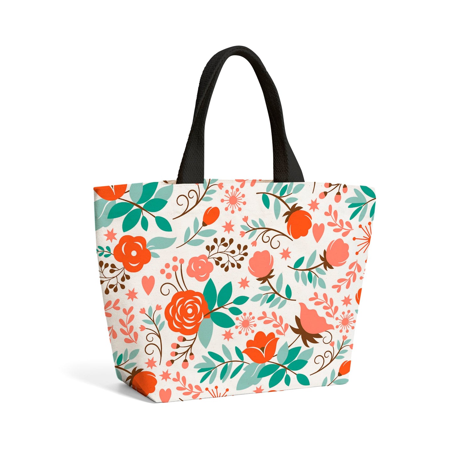 Orange Floral Pattern Beach Shopper Tote Bag