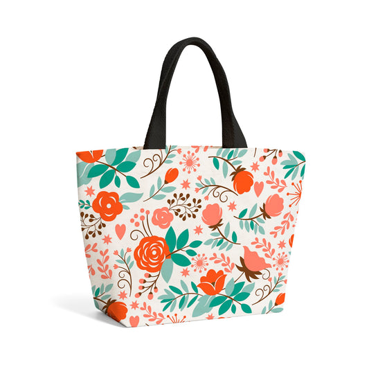 Orange Floral Pattern Beach Shopper Tote Bag