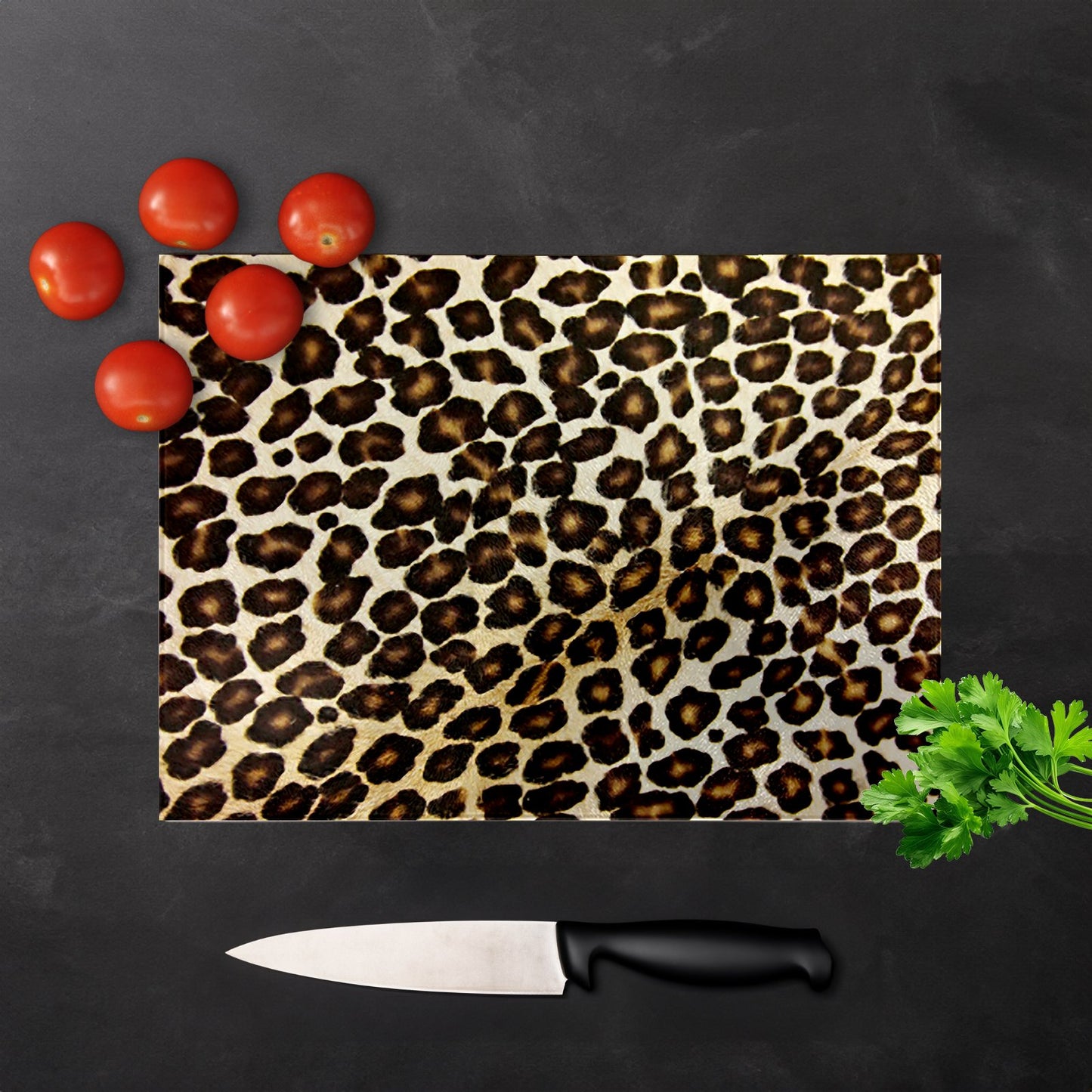 Leopard Hide Print Glass Chopping Board