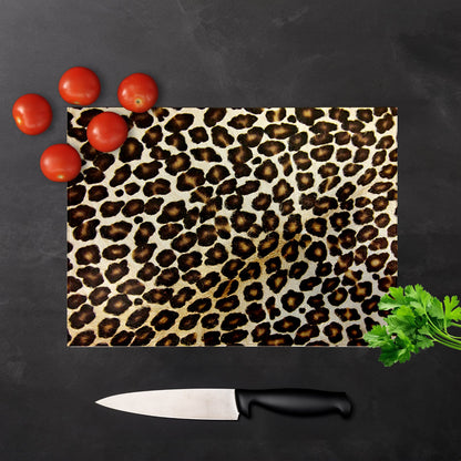 Leopard Hide Print Glass Chopping Board