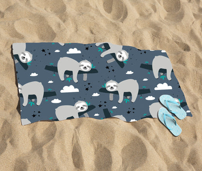 Sleeping Sloth Pattern Beach Towel