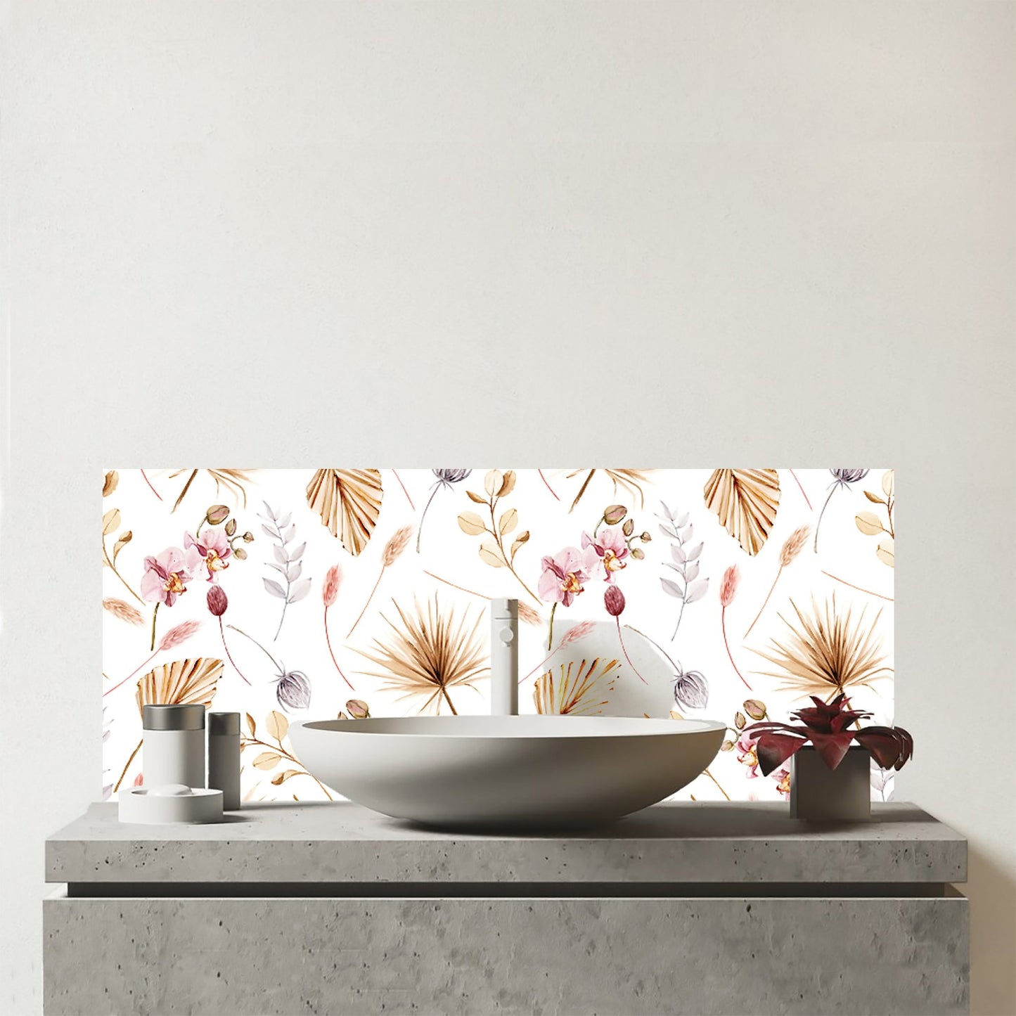 Watercolour Orchids Glass Bathroom Splashback