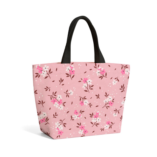 Pretty Pink Flower Pattern Beach Shopper Tote Bag