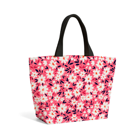 Small Cute White Flower Pattern Beach Shopper Tote Bag