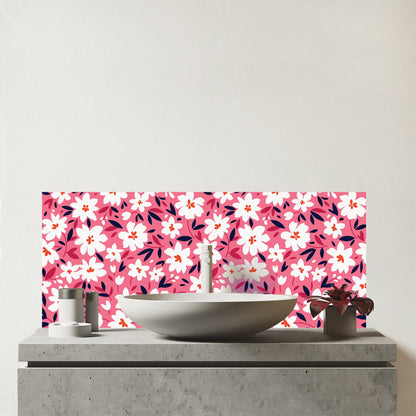 Small Cute White Flower Pattern Glass Bathroom Splashback