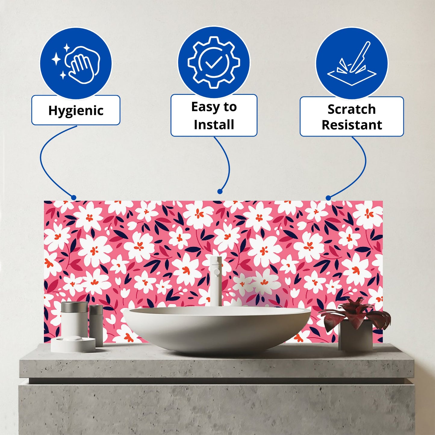 Small Cute White Flower Pattern Glass Bathroom Splashback