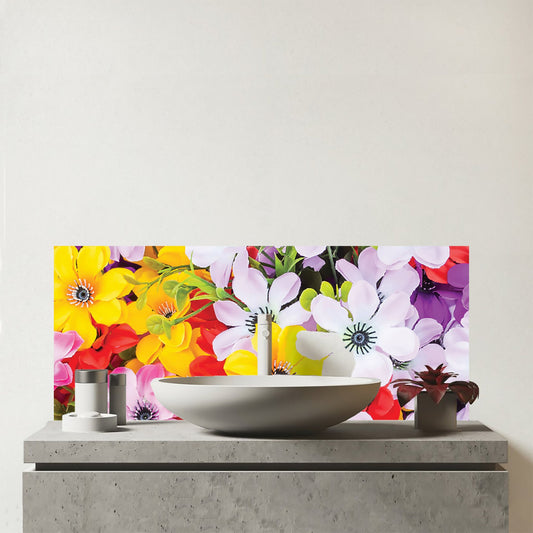 Spring Flowers Glass Bathroom Splashback