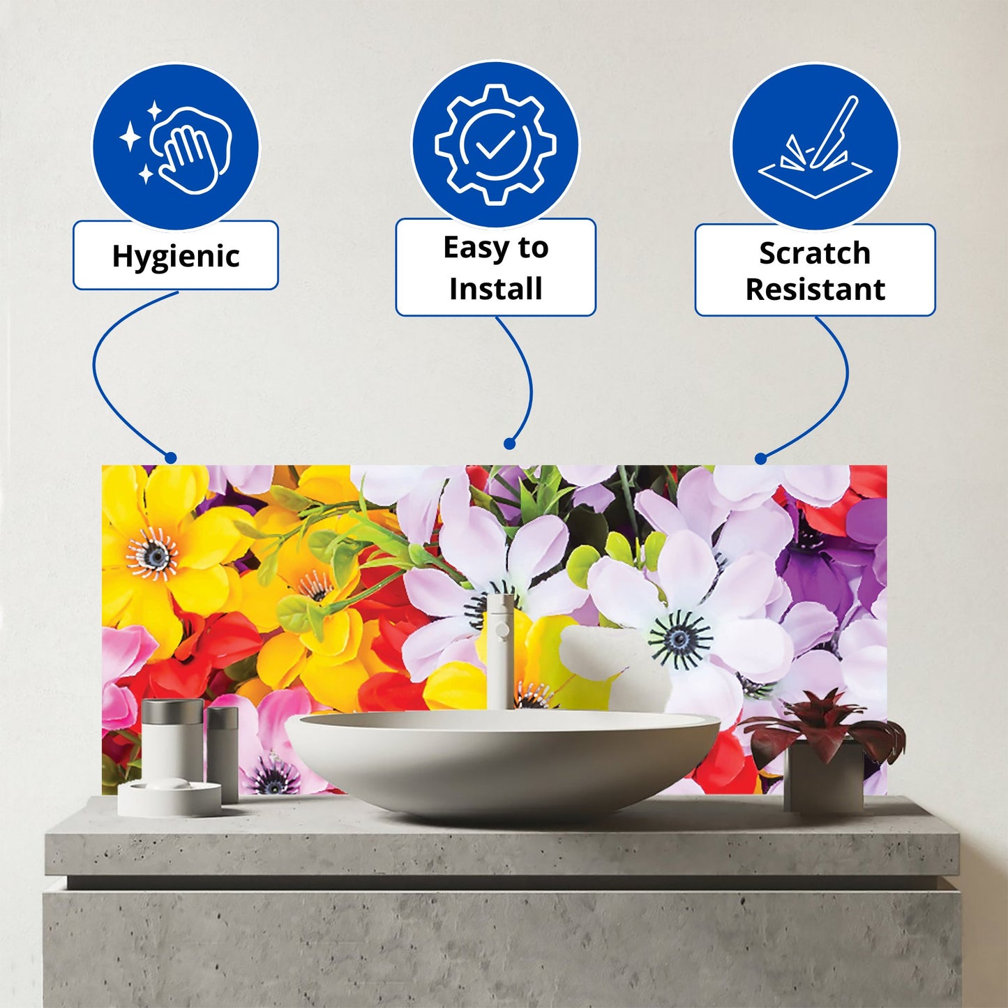 Spring Flowers Glass Bathroom Splashback