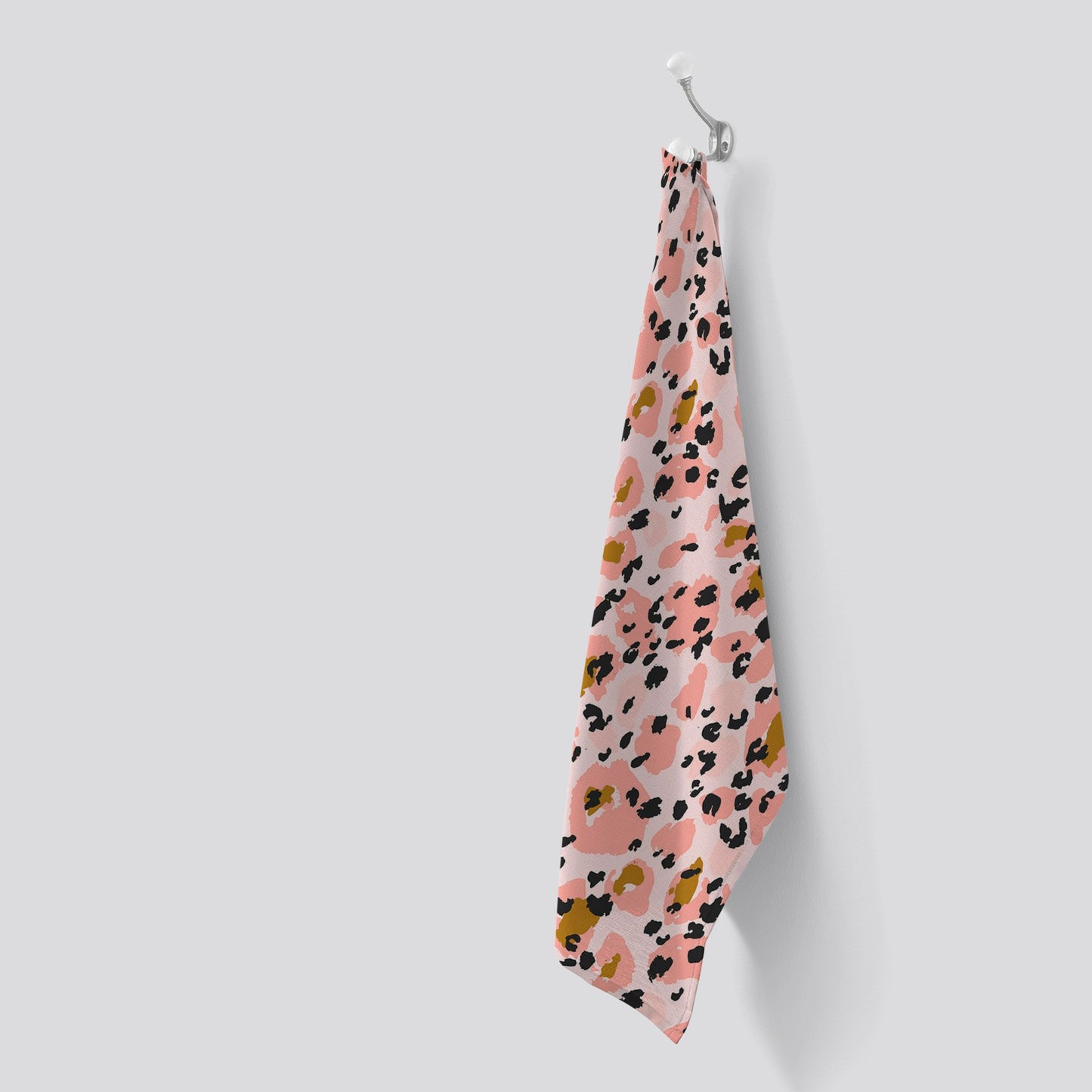 Hand Drawn Pink Leopard Print Tea Towel