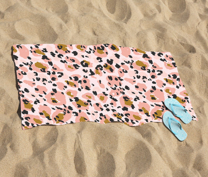 Hand Drawn Pink Leopard Print Beach Towel