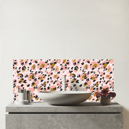 Hand Drawn Pink Leopard Print Glass Bathroom Splashback