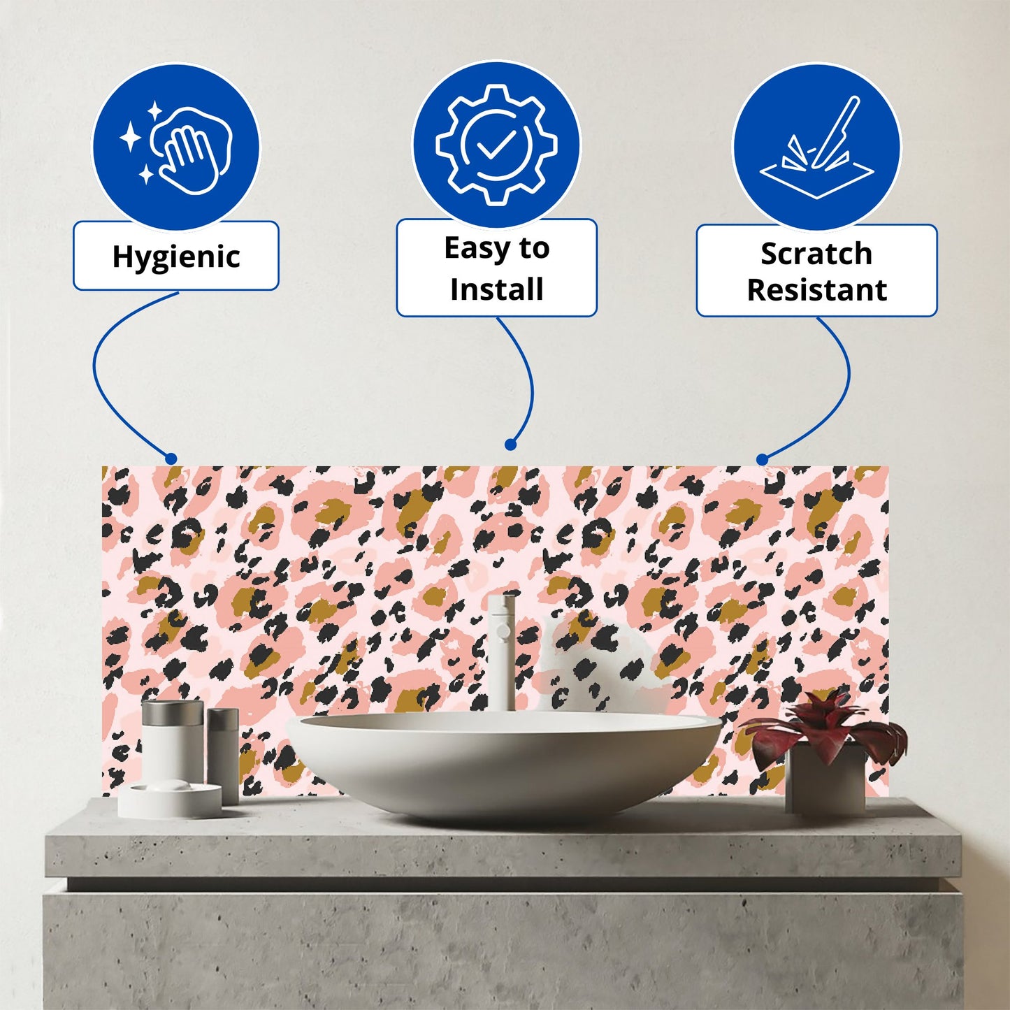 Hand Drawn Pink Leopard Print Glass Bathroom Splashback