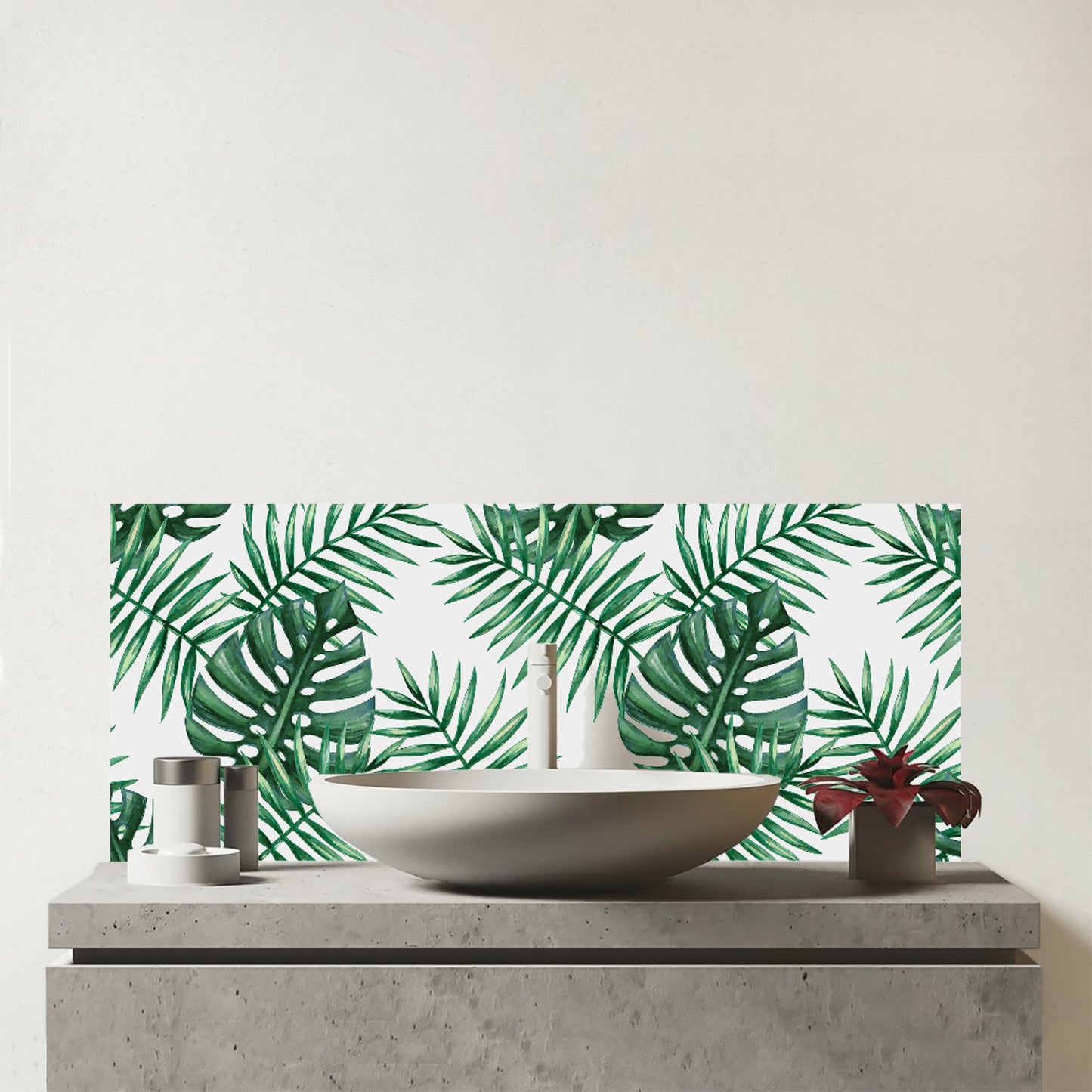 Watercolour Tropical Leaves Glass Bathroom Splashback