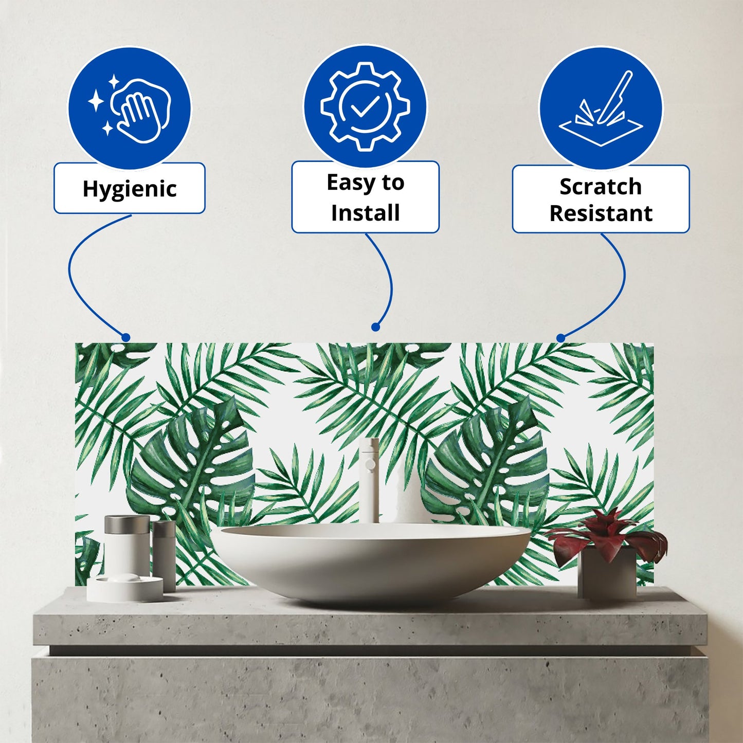 Watercolour Tropical Leaves Glass Bathroom Splashback